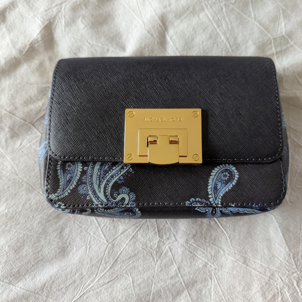 Michael Kors Navy Clutch with Gold-Tone Accents